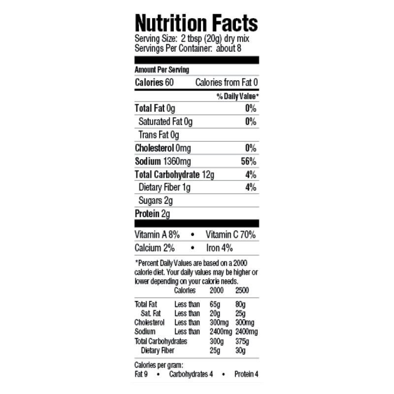 Gumbo Base  Mix Nutrition Facts