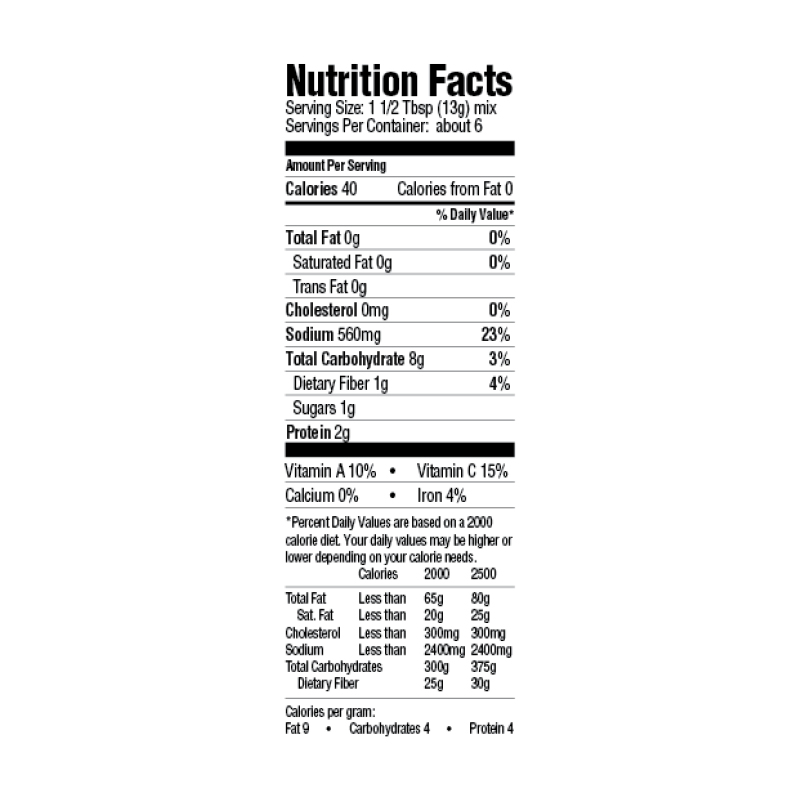 Creole Etouffee Base Mix Nutrition Facts