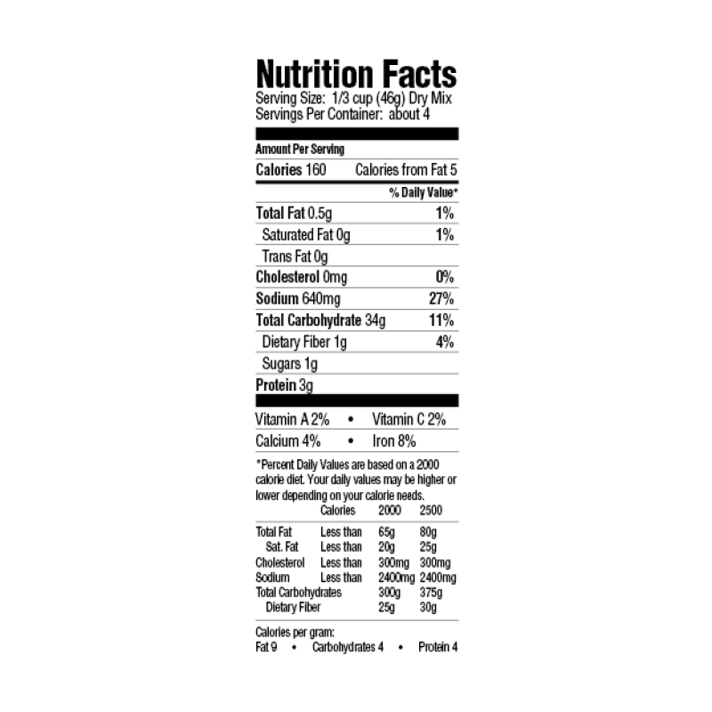 Creole Butter & Herb Rice Dinner Mix Nutrition Facts