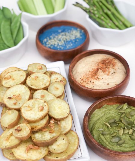 Garlic White Sweet Potato Medallions With Hummus