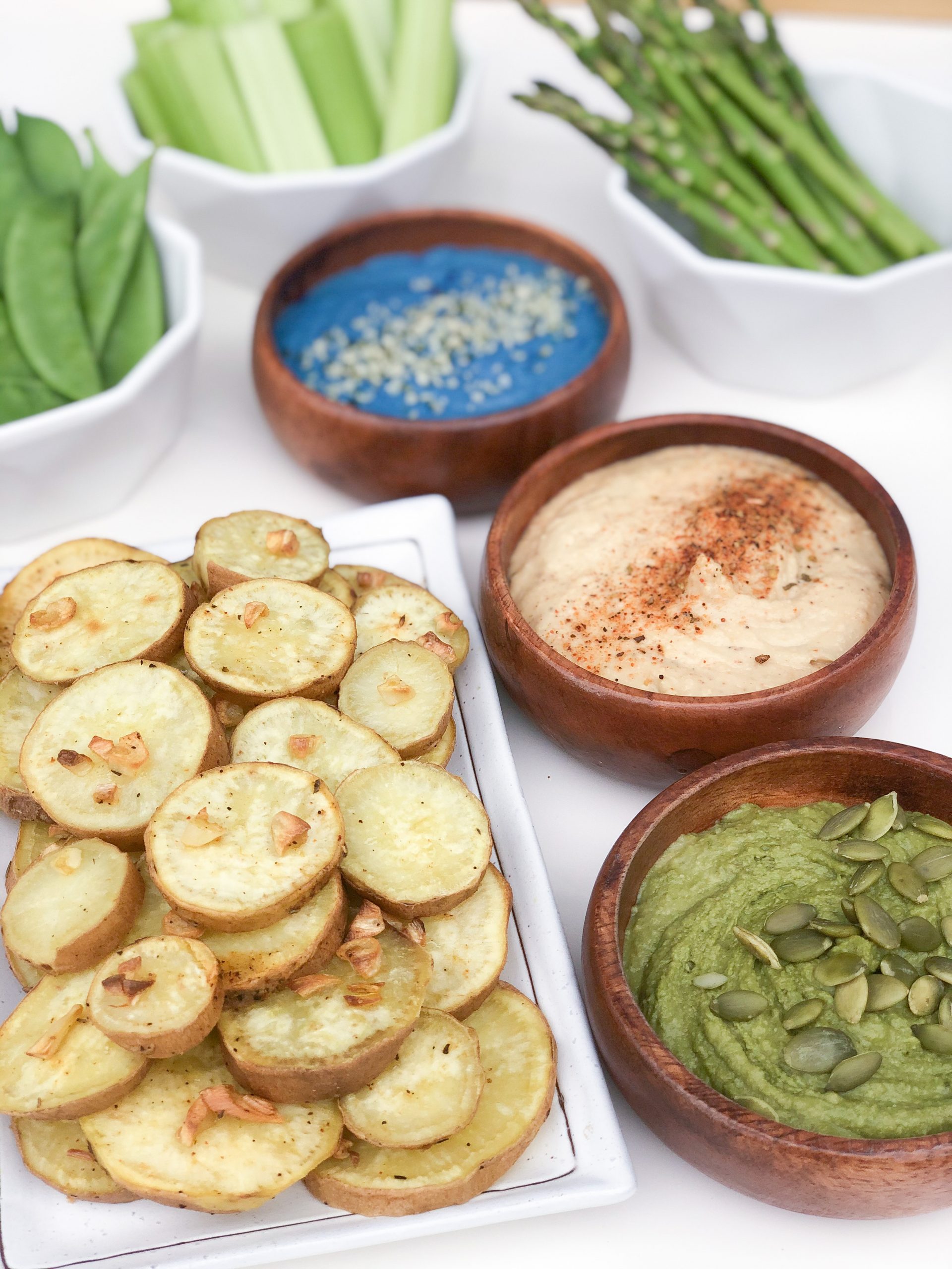 Garlic White Sweet Potato Medallions With Hummus