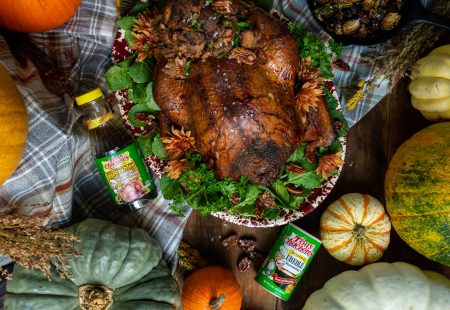 Smoked Turkey with Candied Pecans & Apple Stuffing