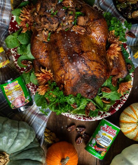 Smoked Turkey with Candied Pecans & Apple Stuffing