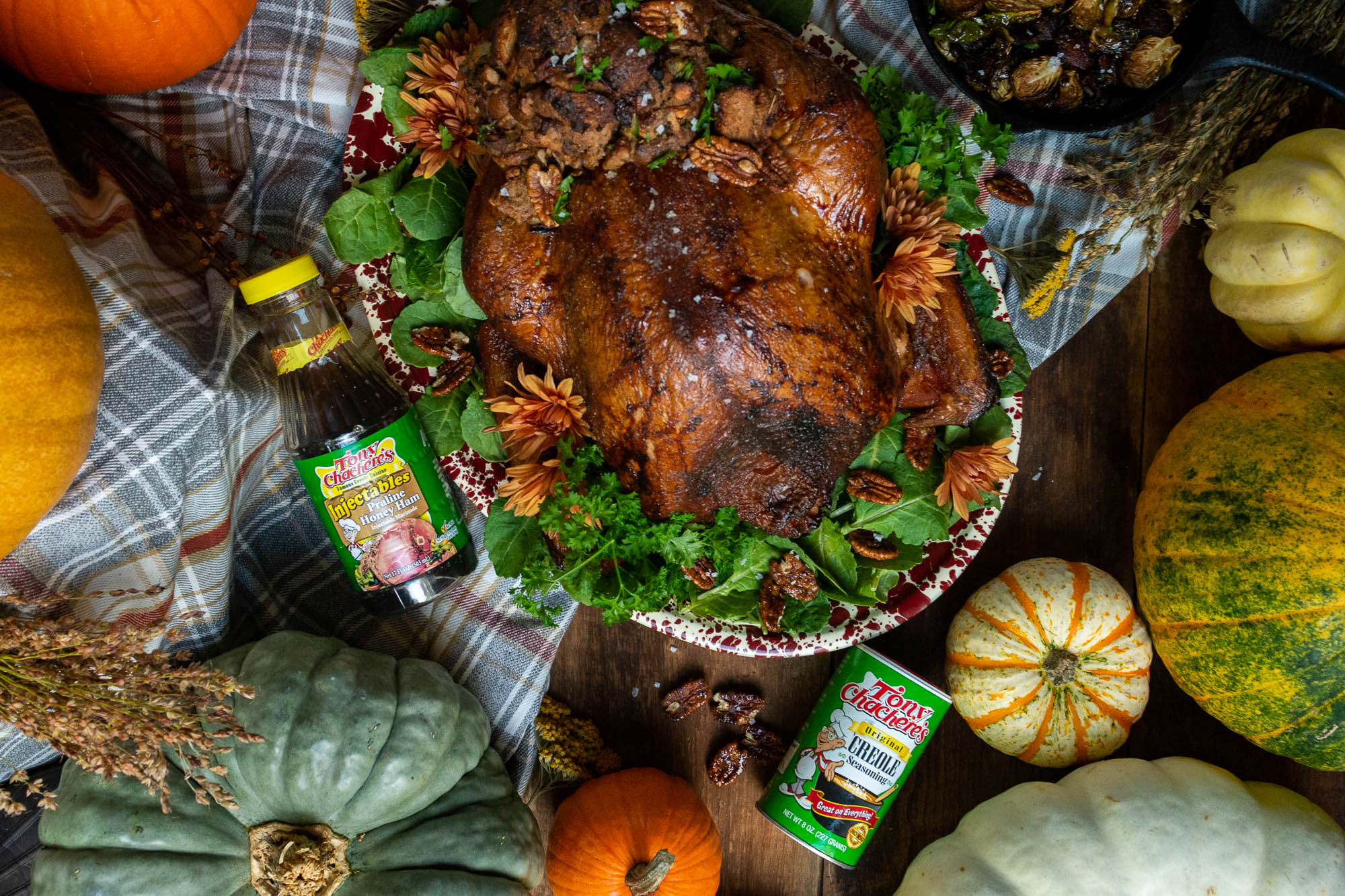 Smoked Turkey with Candied Pecans & Apple Stuffing