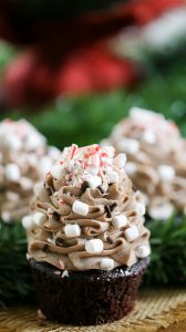 Hot Chocolate Cupcakes with Praline Filling