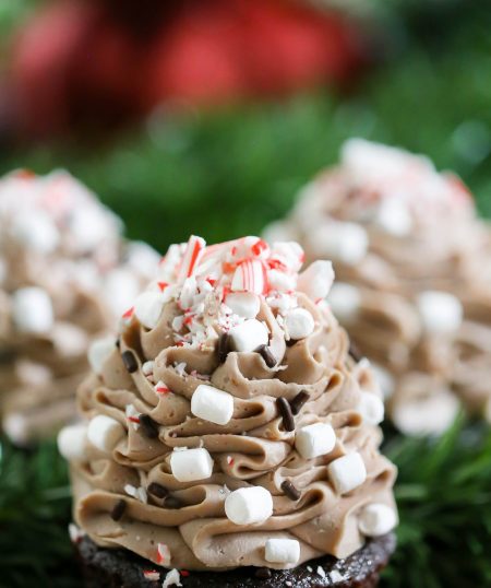 Hot Chocolate Cupcakes with Praline Filling