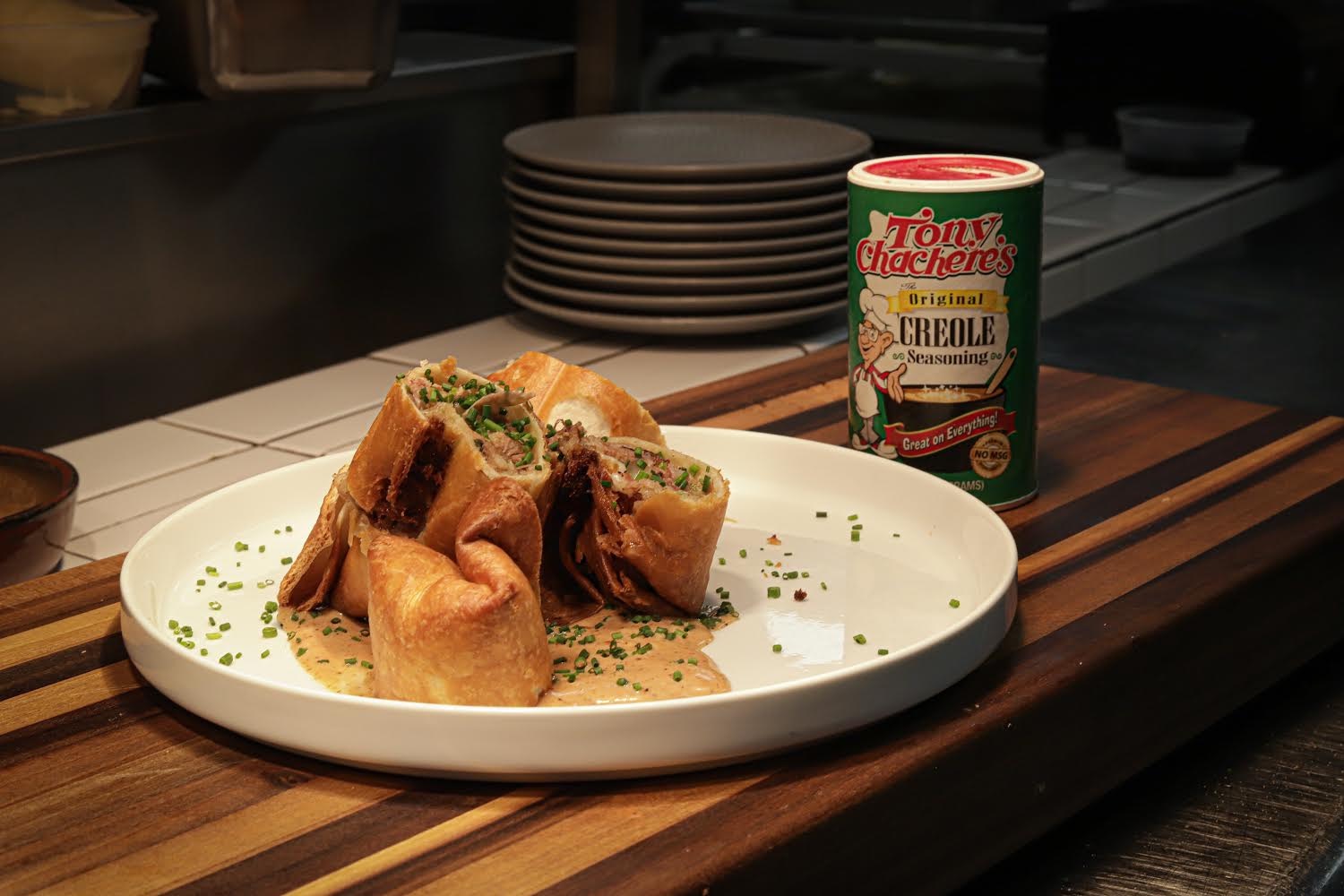 Boudin & Pepper Jack Cheese Chimichangas with Creole Sauce