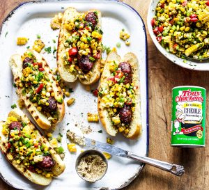 Saugage Dogs with Cajun Corn Salsa