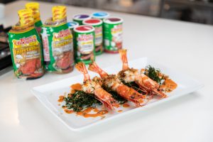 Crab Stuffed Prawns with Crispy Collards