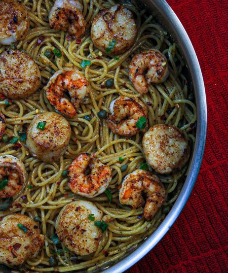 Blackened Scallop and Shrimp Pasta