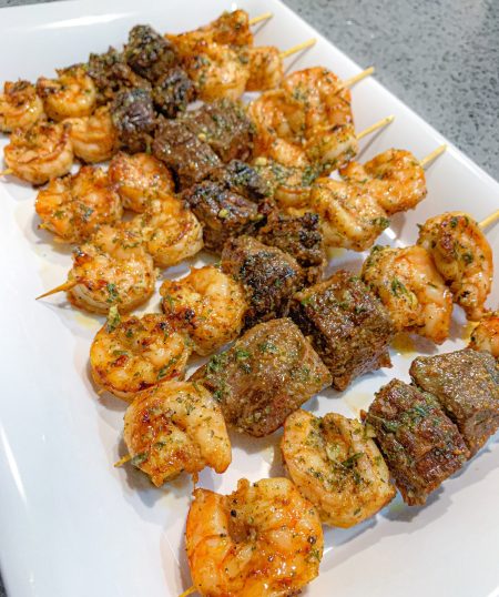 Grilled Garlic Butter Steak and Shrimp Kabobs