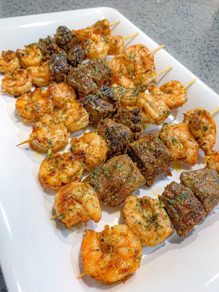 Grilled Garlic Butter Steak and Shrimp Kabobs