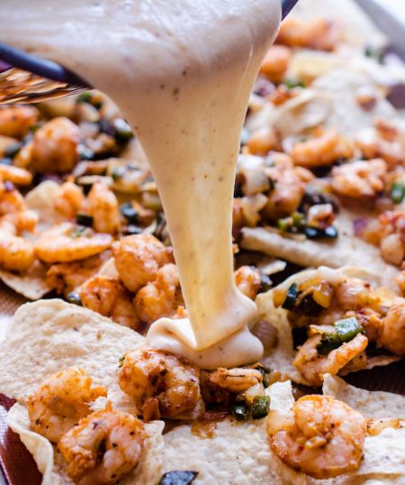 Creole Shrimp Nachos with Creamy Queso