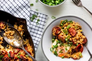 Skillet Eggy Jambalaya Breakfast Bake