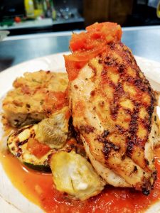 Italian Chicken with Bread Pudding and Creole Tomato Sauce