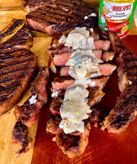 Creole Ribeye with Mushroom Cream Sauce