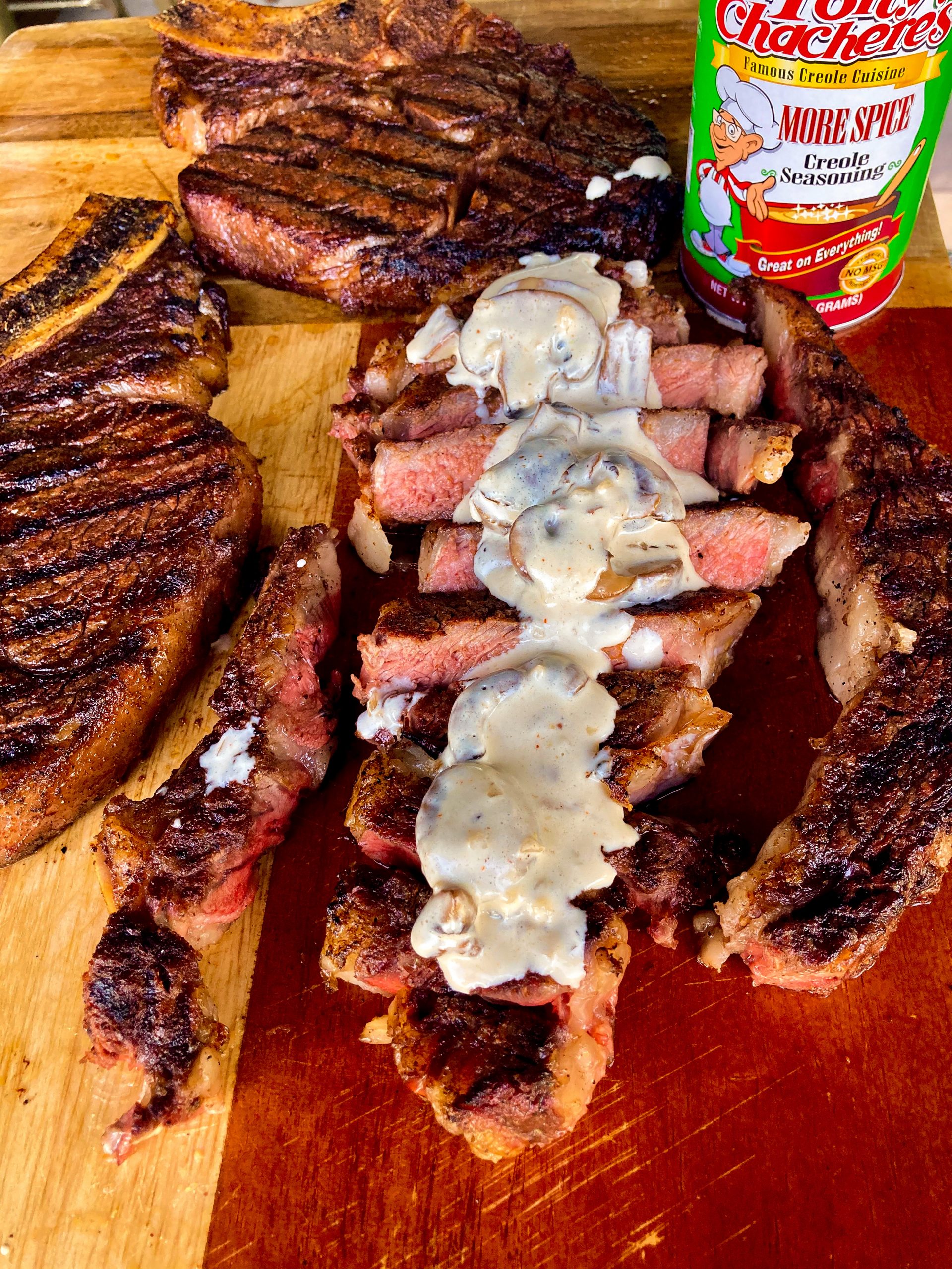 Creole Ribeye with Mushroom Cream sauce