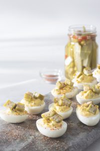 Louisiana Cookin' OTK Deviled Eggs with Quick-Pickled Okra