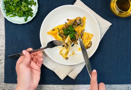 Cheese Ravioli with Creole Mushroom Sage Brown Butter Sauce