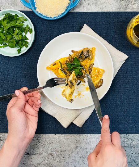 Cheese Ravioli with Creole Mushroom Sage Brown Butter Sauce