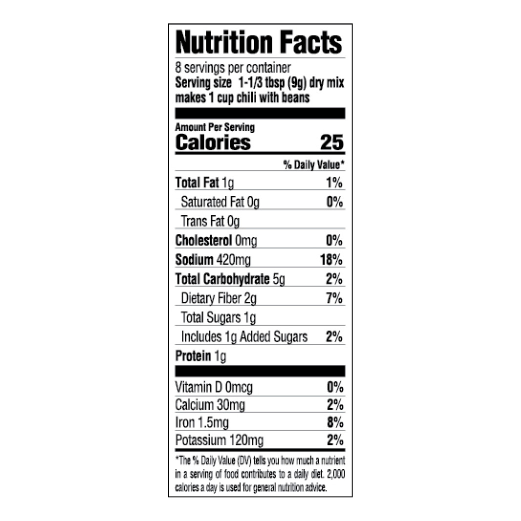 Original Chili Seasoning Mix Nutrition Facts