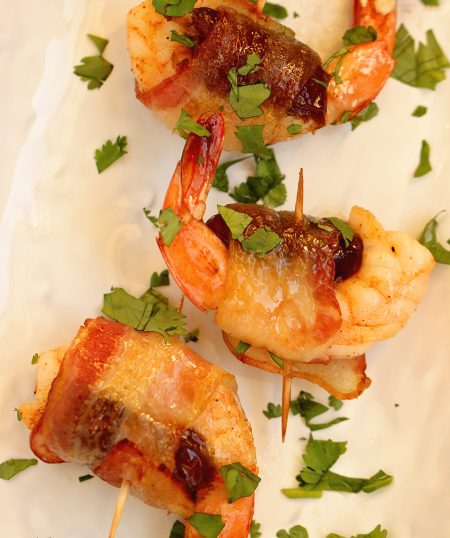 Date-Stuffed Shrimp with Praline Sauce
