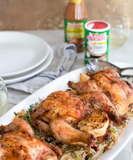 Roasted Cornish Hens with Festive Rice Stuffing