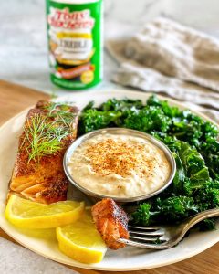 Seared Salmon and Sautéed Kale with Creole Tartar Sauce