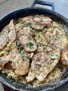 Chicken and Mushroom Orzo Bake