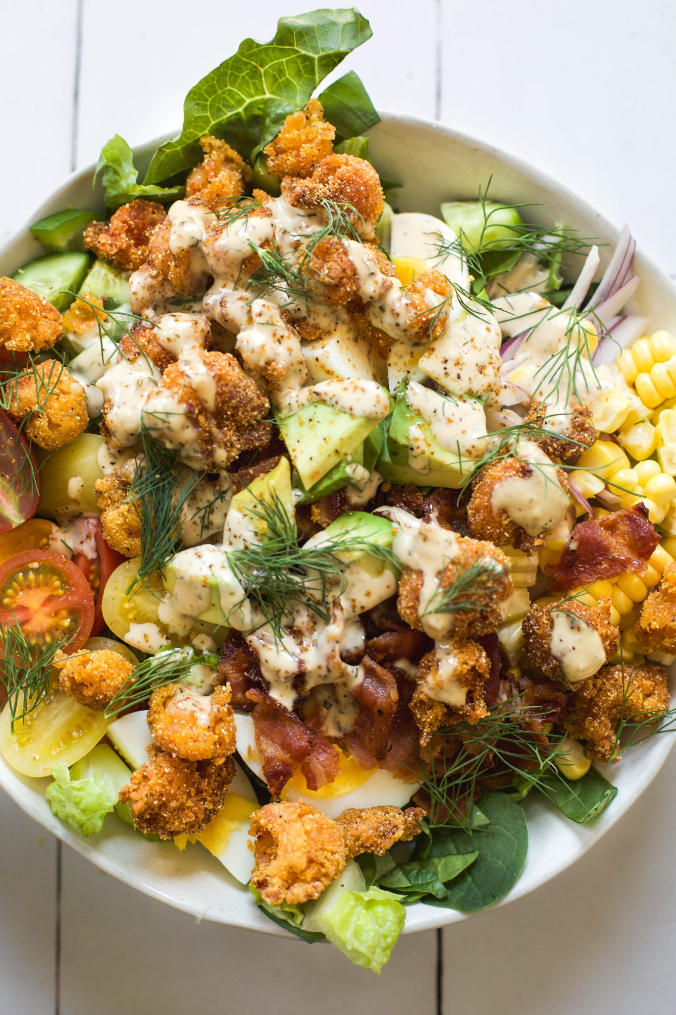 Fried Crawfish Tails Cobb Salad by My Diary of Us Tony Chachere's