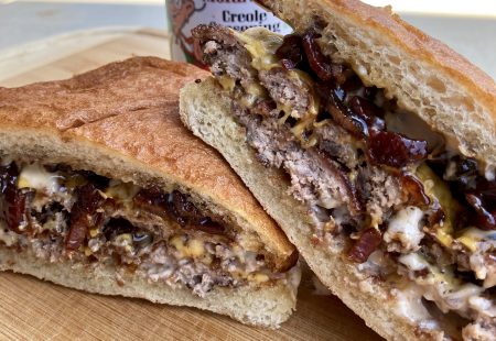 Smash Burger with Roasted Garlic Aioli and Jalapeño Bacon Jam