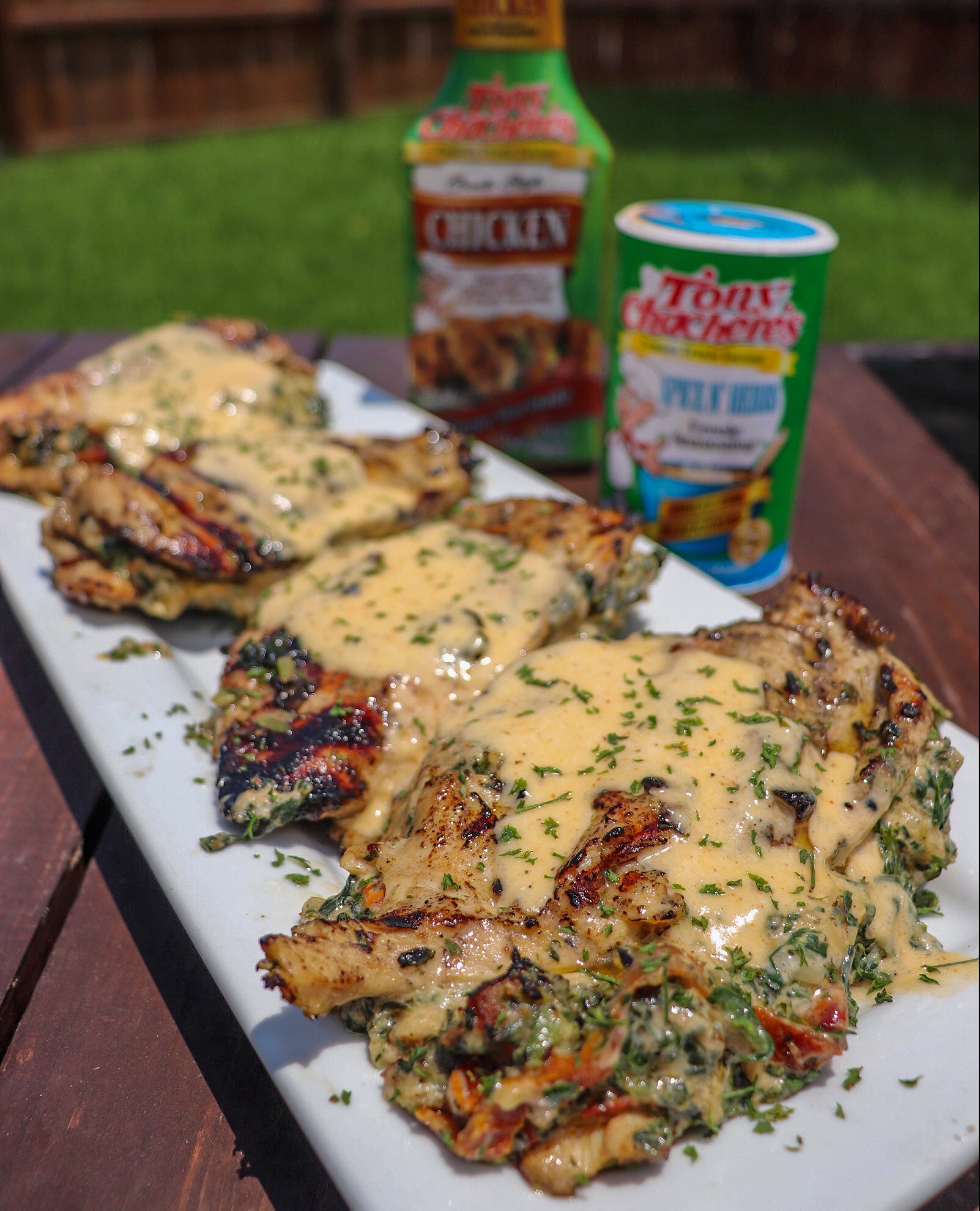 Grilled Stuffed Chicken with Cream Sauce