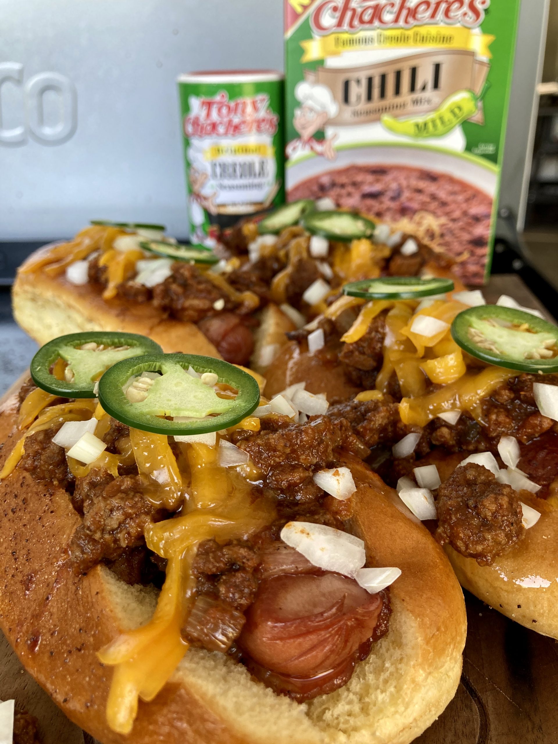 Bacon Wrapped Chili Cheese Dogs