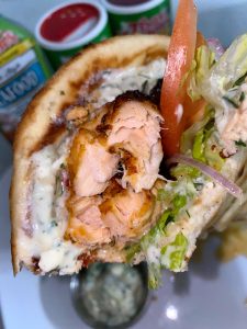 Air Fried Cajun Salmon Gyros with Feta Tzatziki