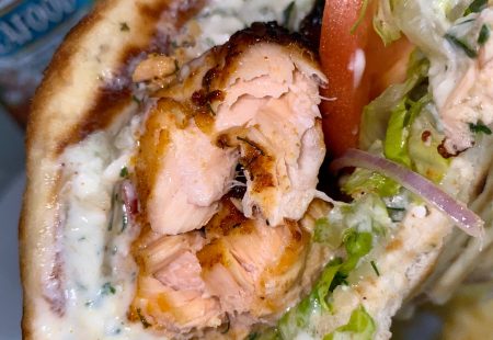 Air Fried Cajun Salmon Gyros with Feta Tzatziki Sauce