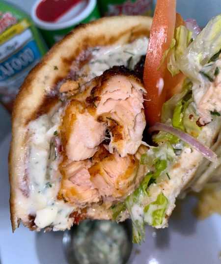 Air Fried Cajun Salmon Gyros with Feta Tzatziki Sauce