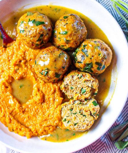 Chicken Meatballs with Sage Butter Sweet Potatoes