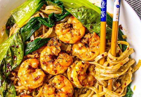 Chili Garlic Noodles with Shrimp