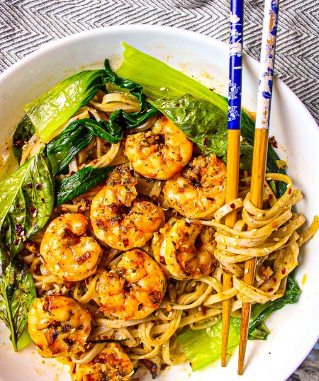 Chili Garlic Noodles with Shrimp