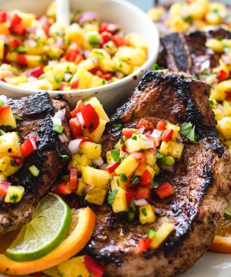 Jerk-Inspired Pork Chops with Pineapple Salsa