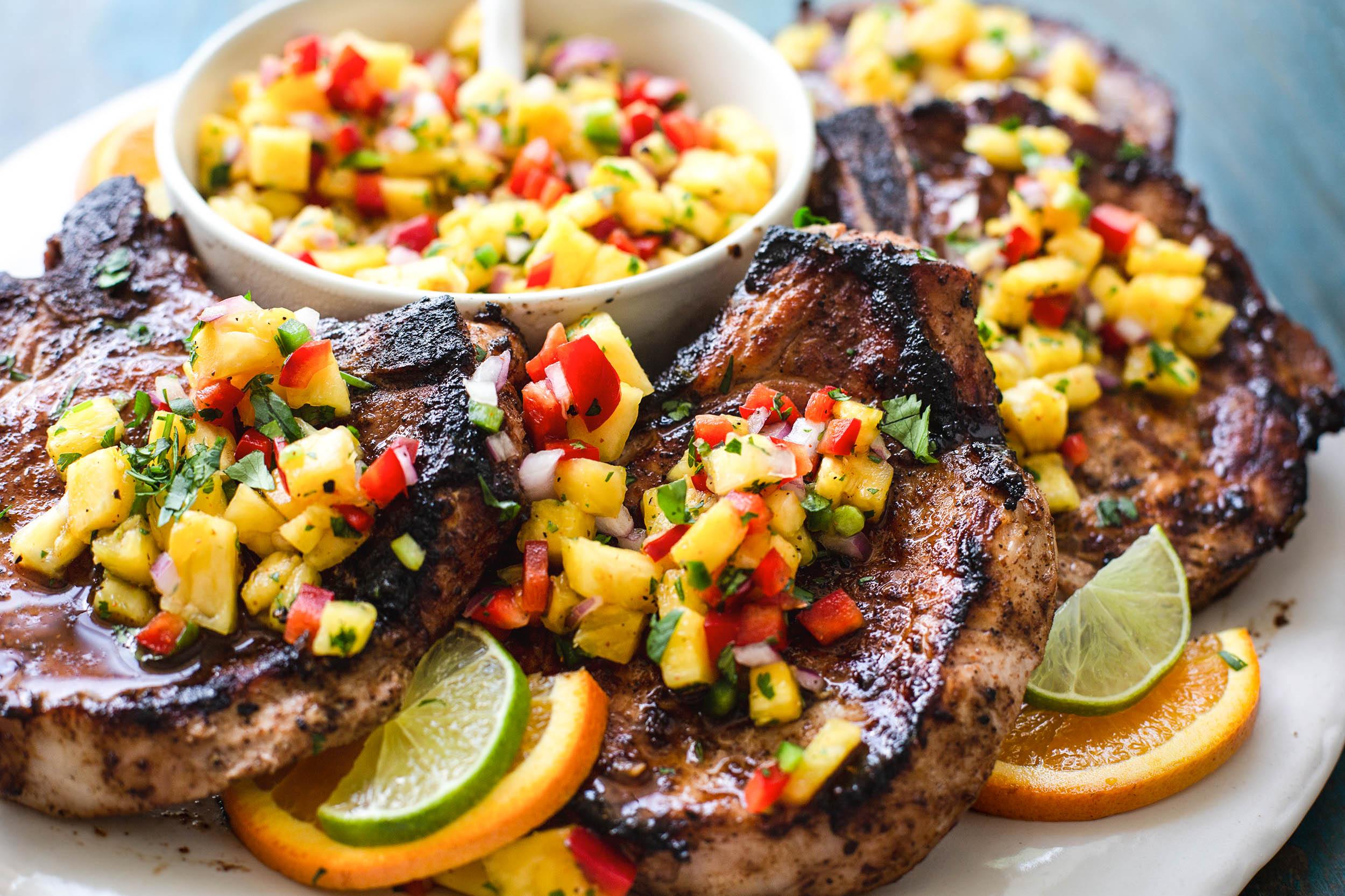 Jerk-Inspired Pork Chops with Pineapple Salsa