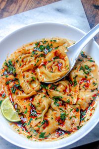 Shrimp Wontons with Chili Garlic Sauce