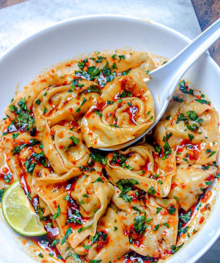 Shrimp Wontons with Chili Garlic Sauce