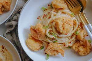 Fried Shrimp Alfredo Pasta by Love Jane