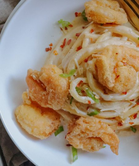 Fried Shrimp Alfredo Pasta