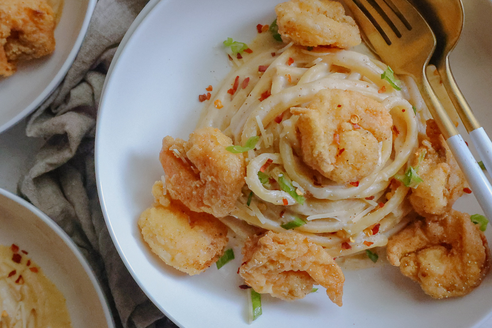 Fried Shrimp Alfredo Pasta