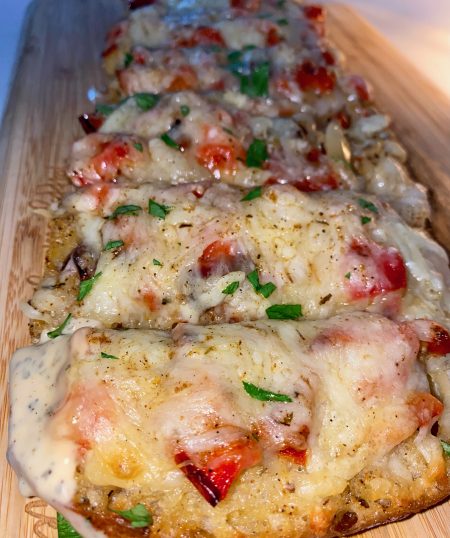 Savory Cajun Onion & Garlic Cheese Bread with Roasted Red Peppers