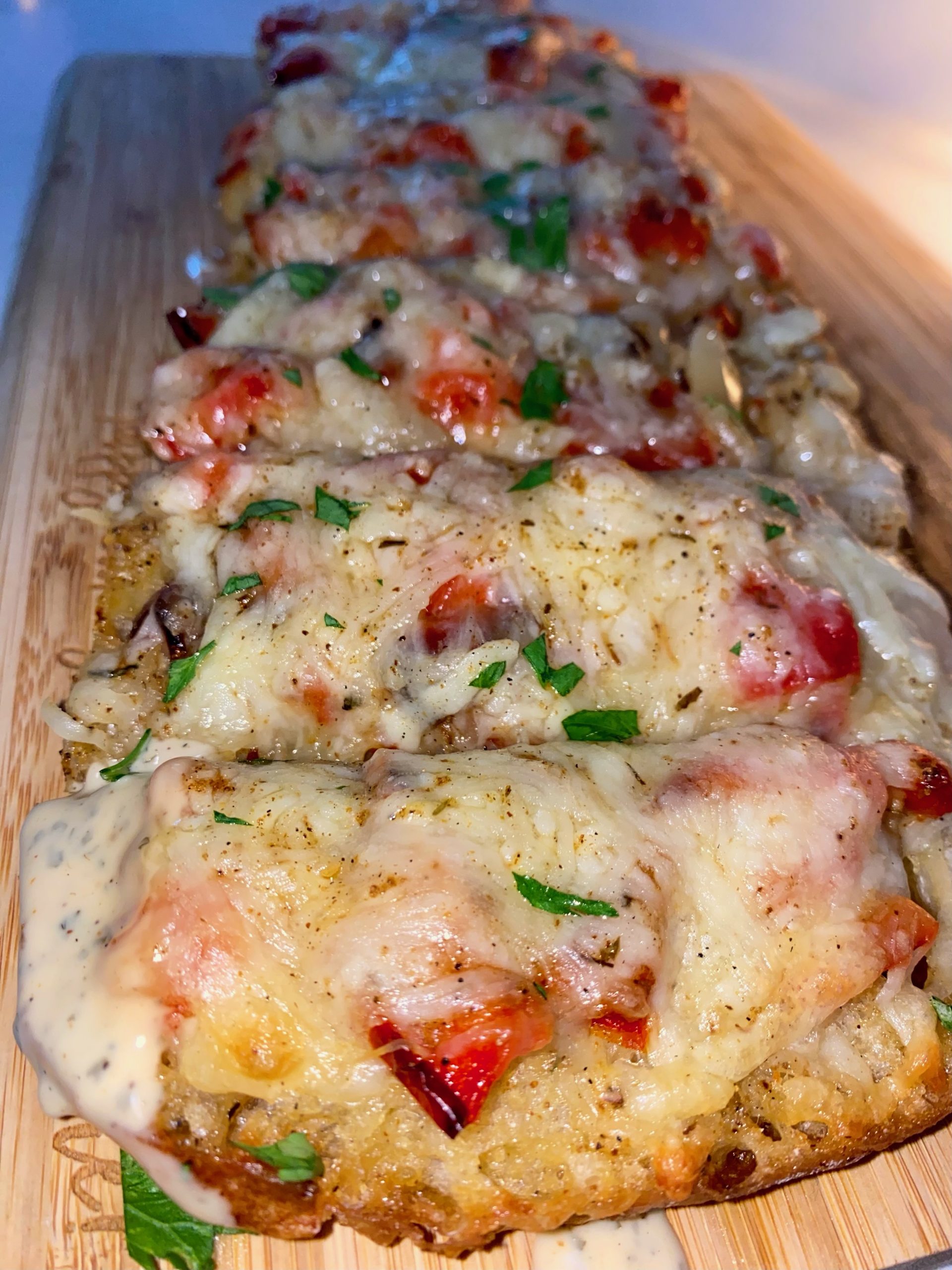 Savory Cajun Onion & Garlic Cheese Bread with Roasted Red Peppers