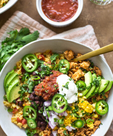Mexican Ground Chicken and Rice Bowls