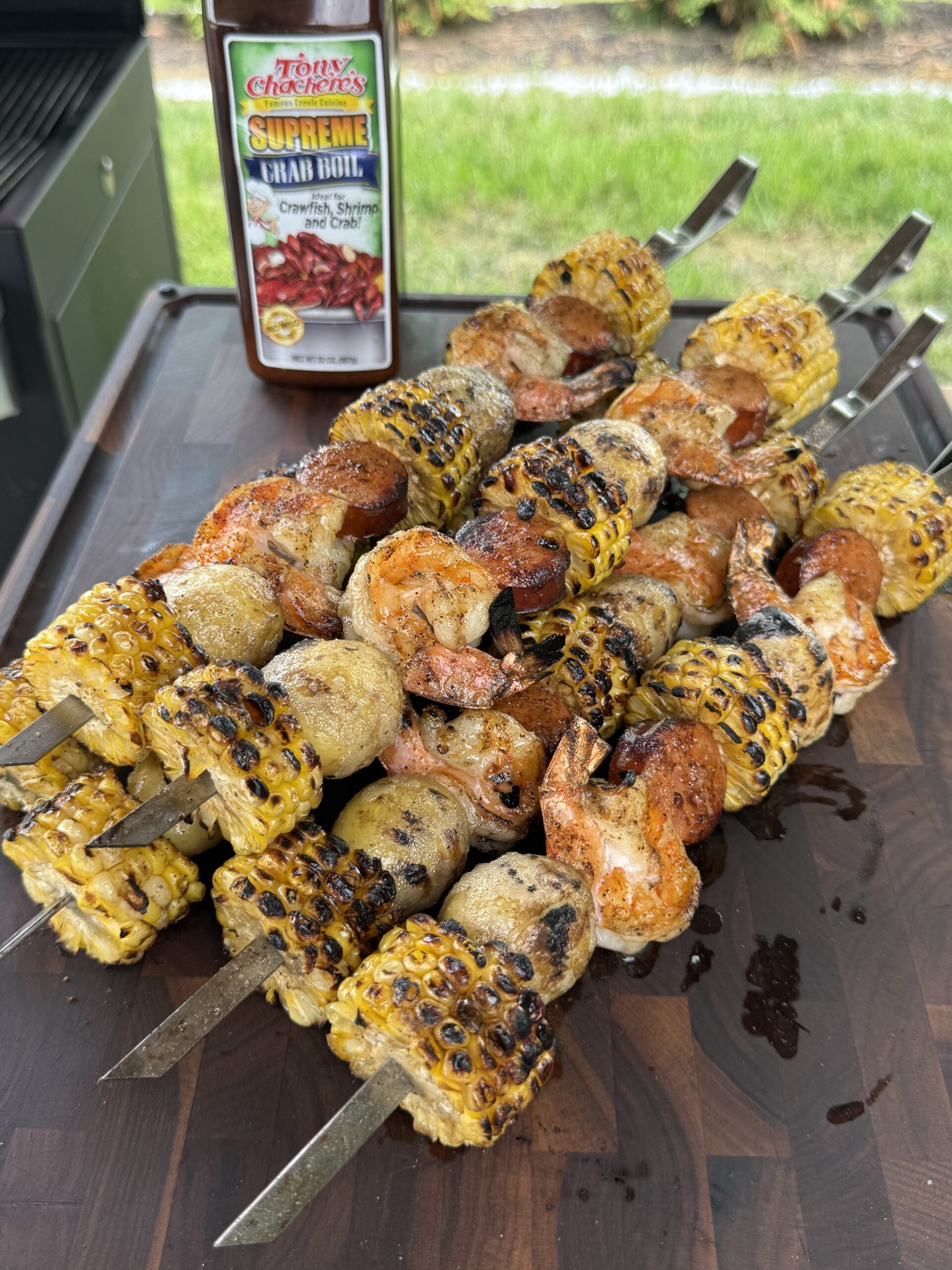 Grilled Seafood Boil Skewers with Garlic King Crab Butter